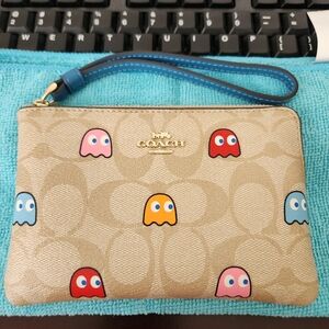 Coach Pacman Multi Color Ghosts Leather Wristlet